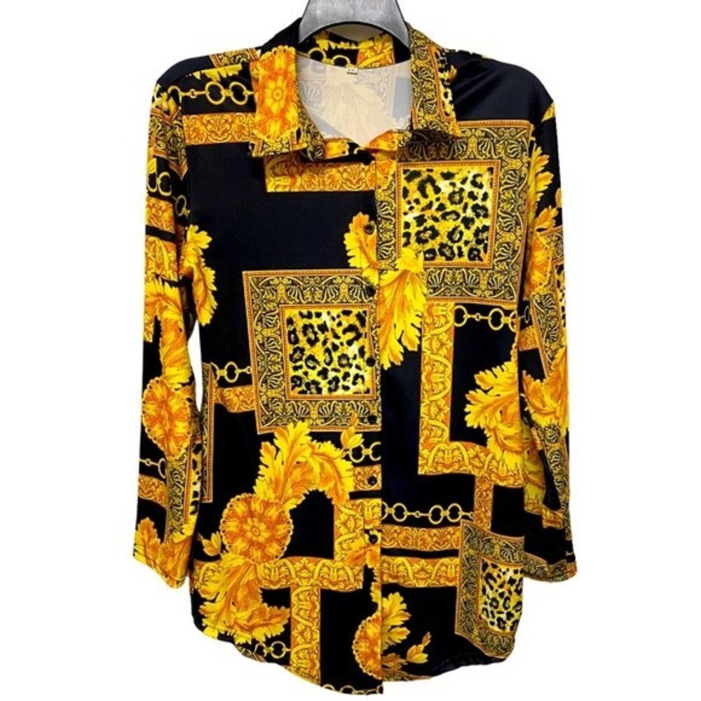 Black & Gold Baroque Print Shirt